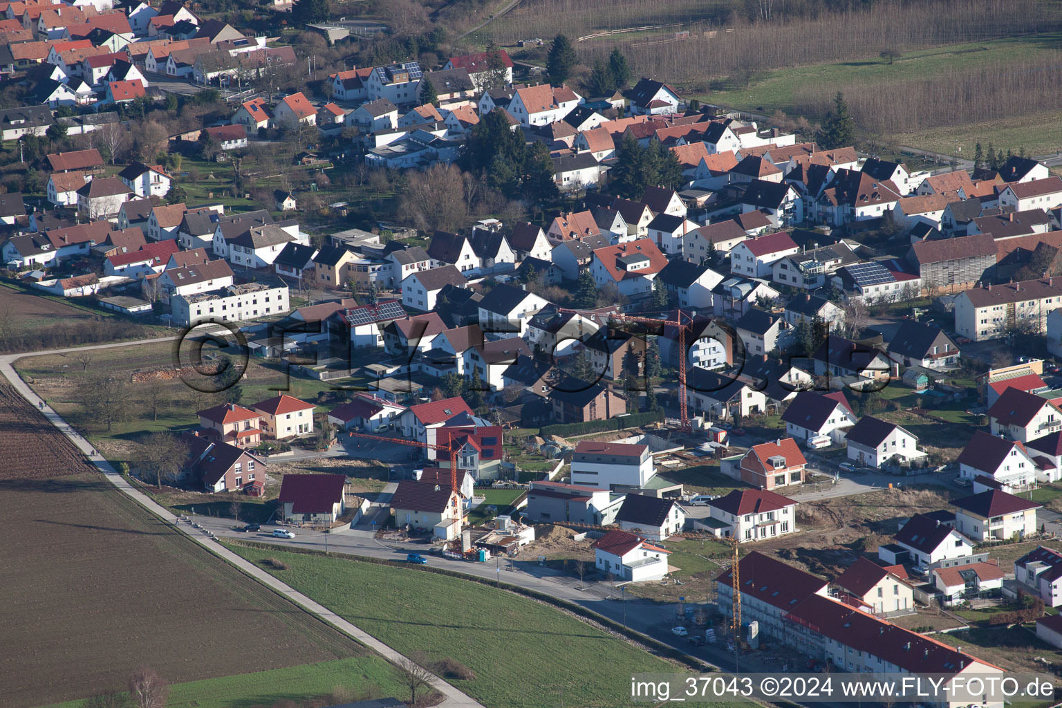 New development area Höhenweg in Kandel in the state Rhineland-Palatinate, Germany seen from a drone