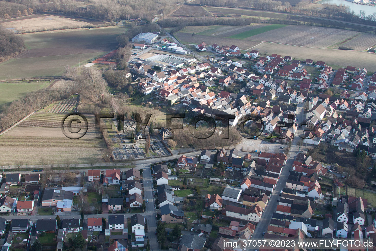 Aerial view of Cemetery in Kuhardt in the state Rhineland-Palatinate, Germany