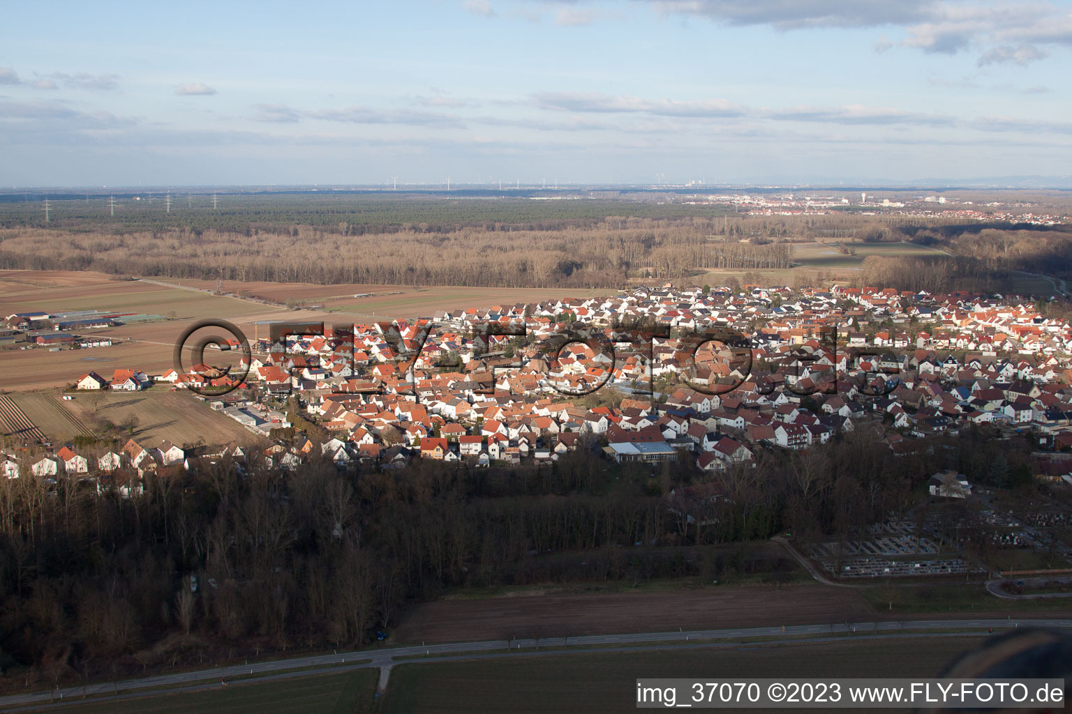 Oblique view of Hördt in the state Rhineland-Palatinate, Germany