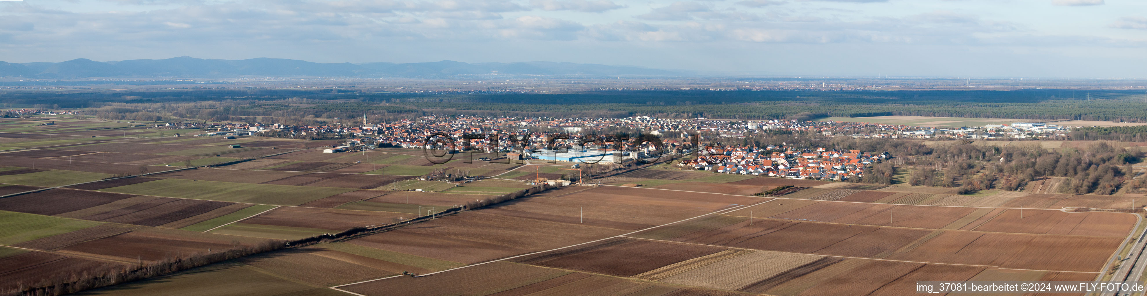 Aerial photograpy of Panorama from the local area and environment in Lustadt in the state Rhineland-Palatinate