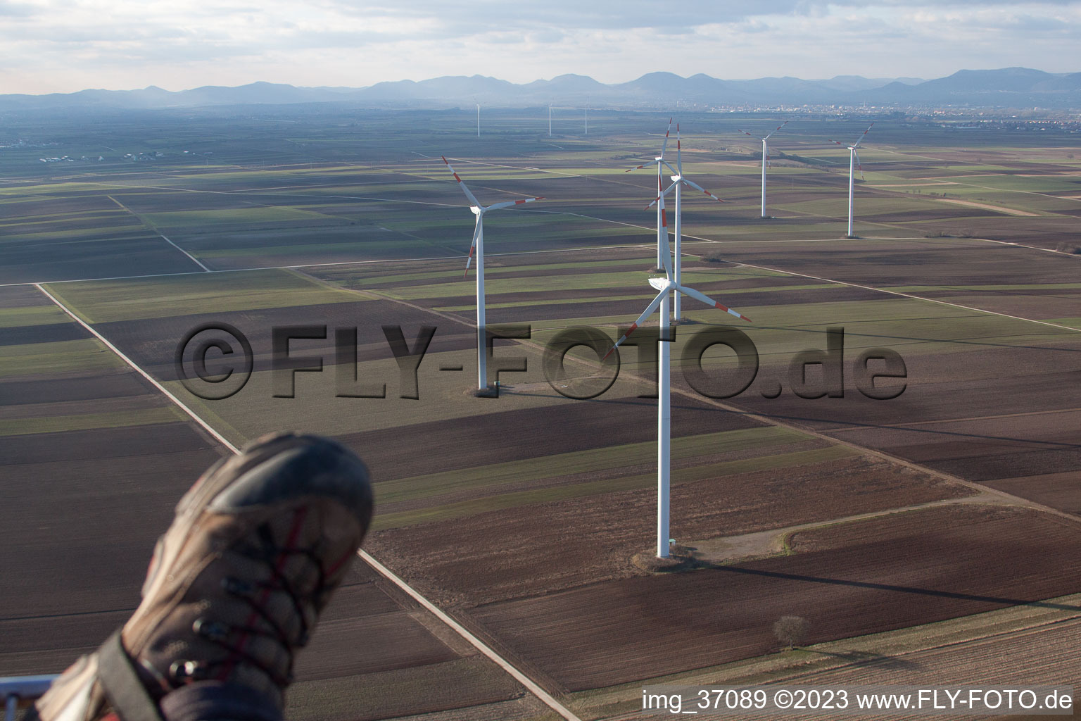 Wind turbines in Herxheimweyher in the state Rhineland-Palatinate, Germany