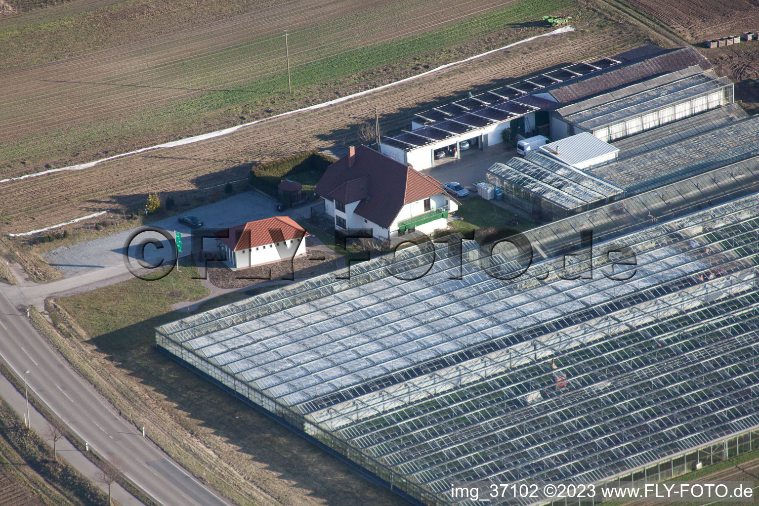 Aerial view of Organic gardening/shop in the district Herxheim in Herxheim bei Landau in the state Rhineland-Palatinate, Germany