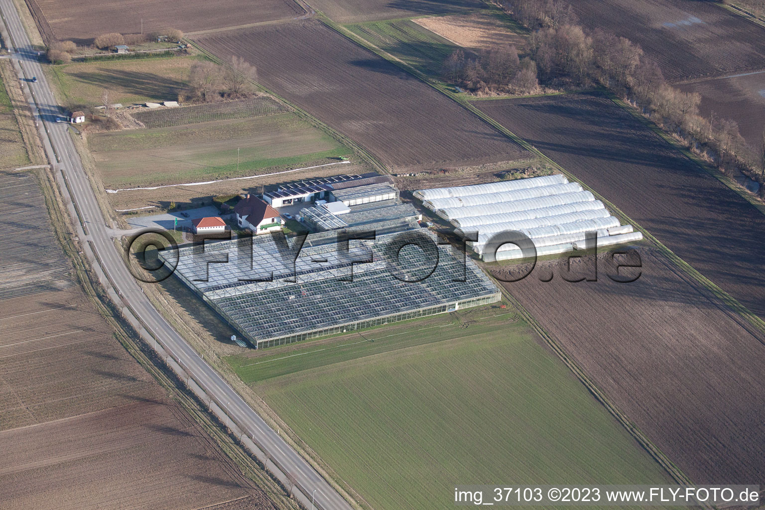 Aerial photograpy of Organic gardening/shop in the district Herxheim in Herxheim bei Landau/Pfalz in the state Rhineland-Palatinate, Germany