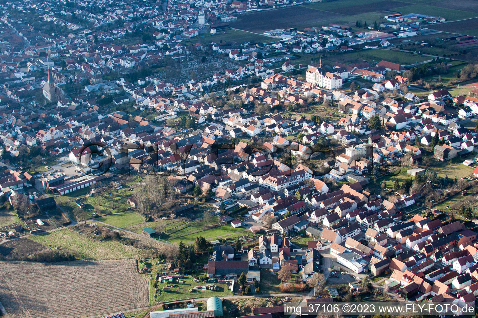 Drone recording of District Herxheim in Herxheim bei Landau/Pfalz in the state Rhineland-Palatinate, Germany