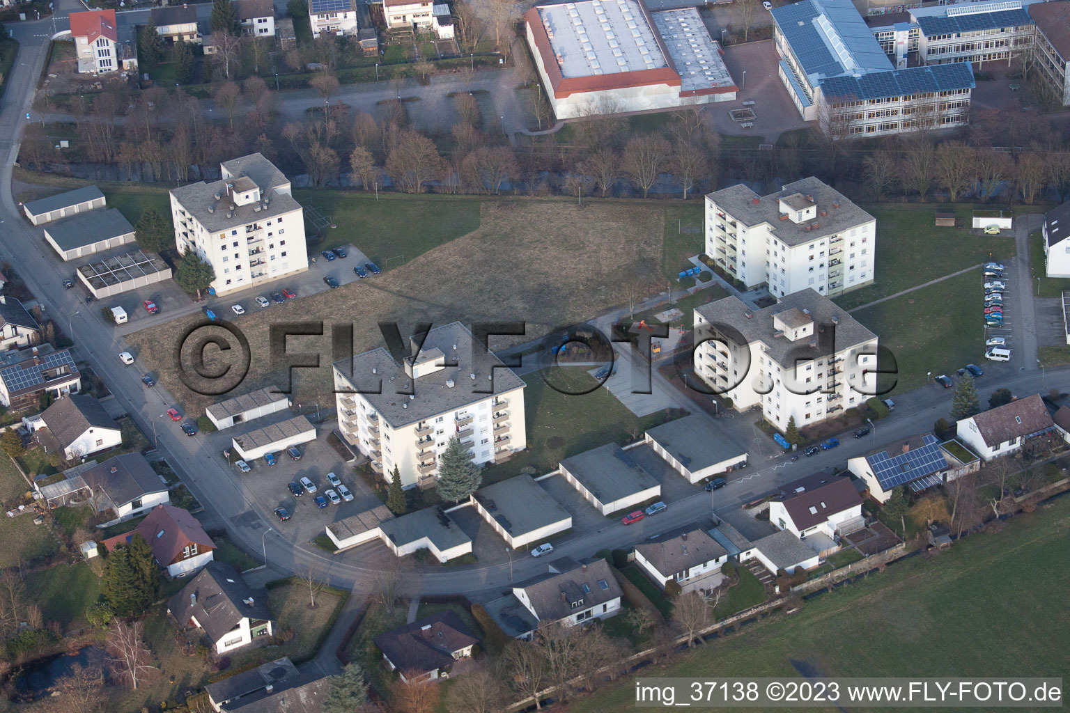 Bird's eye view of SW in the district Herxheim in Herxheim bei Landau in the state Rhineland-Palatinate, Germany