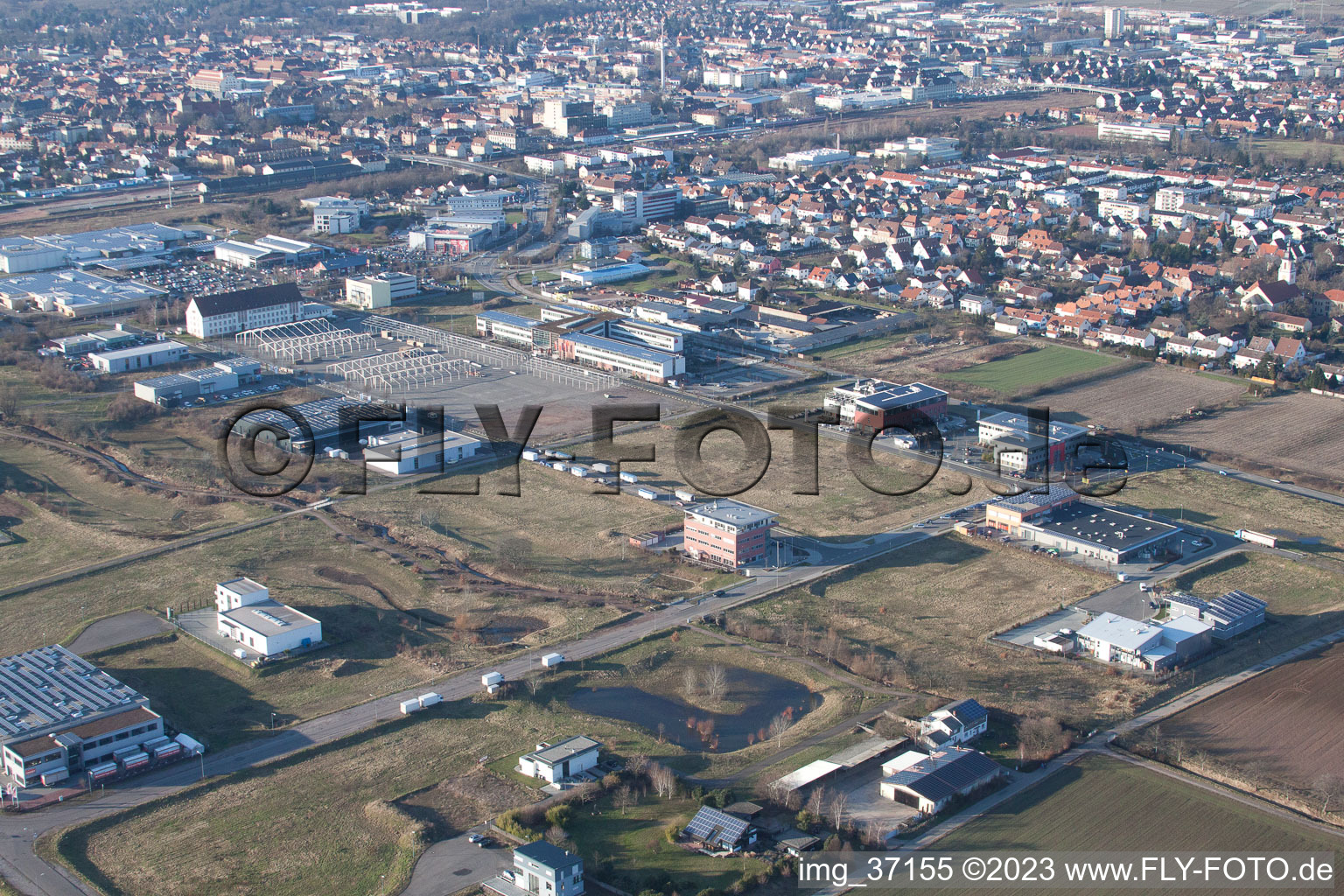 District Queichheim in Landau in der Pfalz in the state Rhineland-Palatinate, Germany viewn from the air