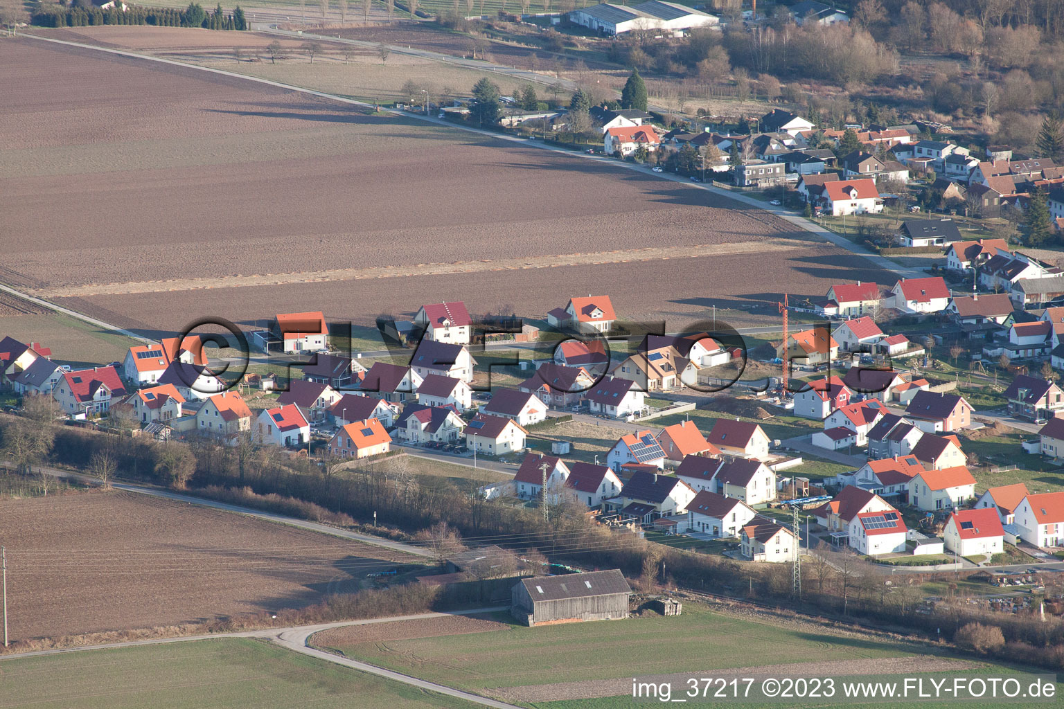 Aerial view of New development area NE in the district Schaidt in Wörth am Rhein in the state Rhineland-Palatinate, Germany