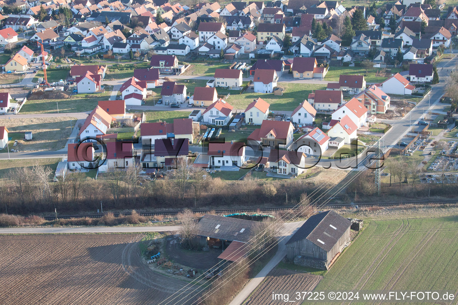 Oblique view of New development area NO in the district Schaidt in Wörth am Rhein in the state Rhineland-Palatinate, Germany