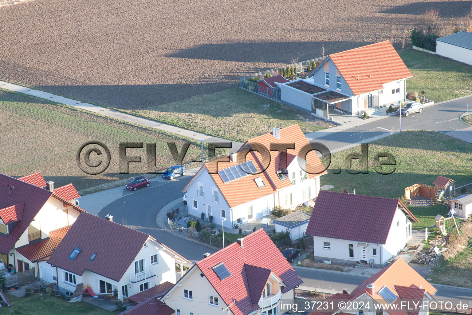 New development area NO in the district Schaidt in Wörth am Rhein in the state Rhineland-Palatinate, Germany from the plane