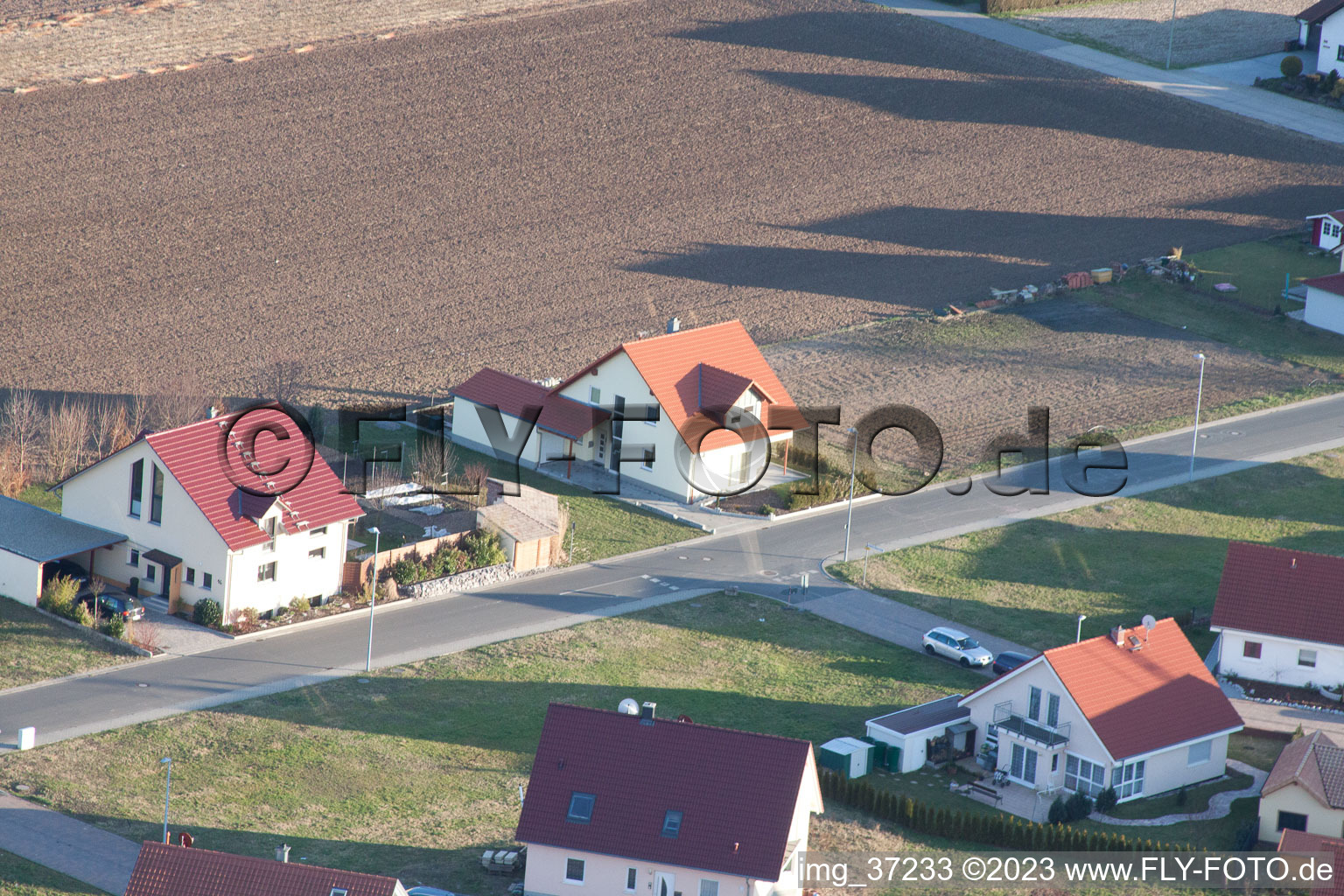 Bird's eye view of New development area NE in the district Schaidt in Wörth am Rhein in the state Rhineland-Palatinate, Germany
