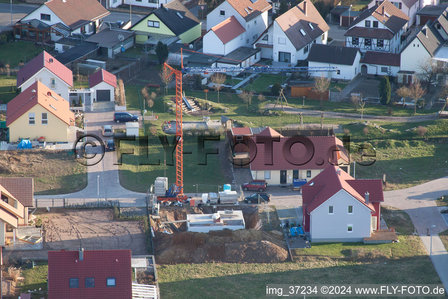 New development area NO in the district Schaidt in Wörth am Rhein in the state Rhineland-Palatinate, Germany viewn from the air