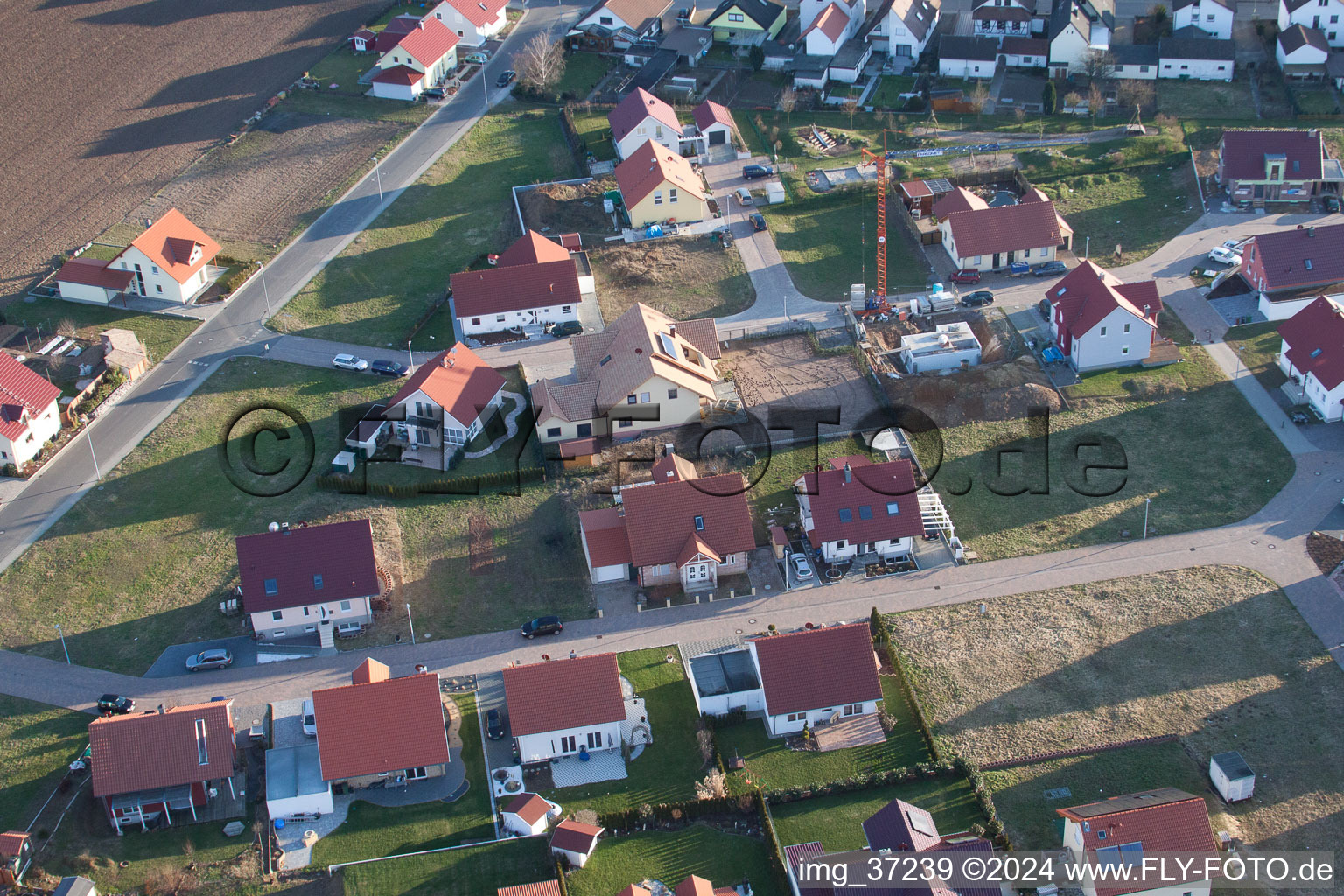 New development area NO in the district Schaidt in Wörth am Rhein in the state Rhineland-Palatinate, Germany seen from a drone