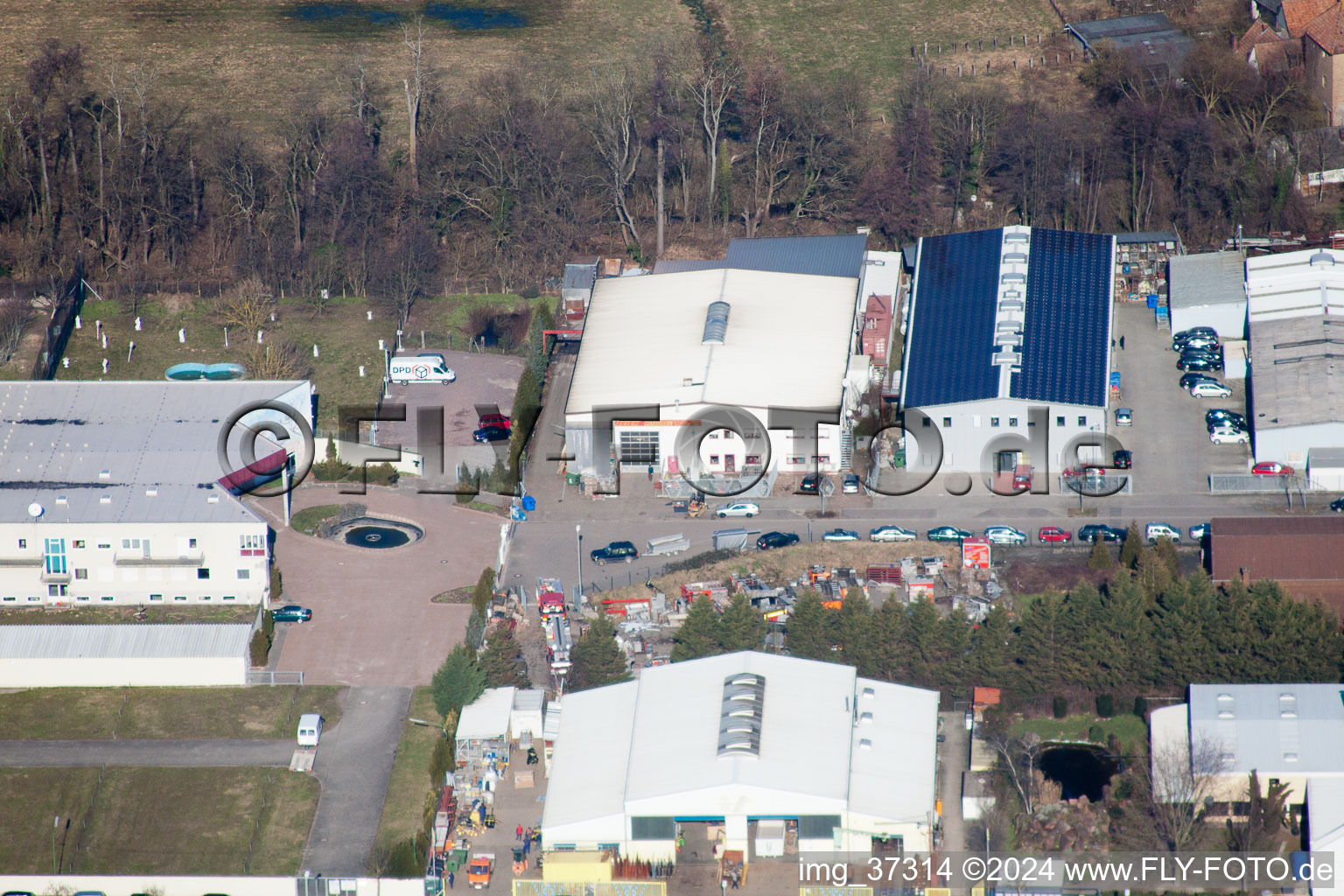 Drone image of Horst industrial area in the district Minderslachen in Kandel in the state Rhineland-Palatinate, Germany