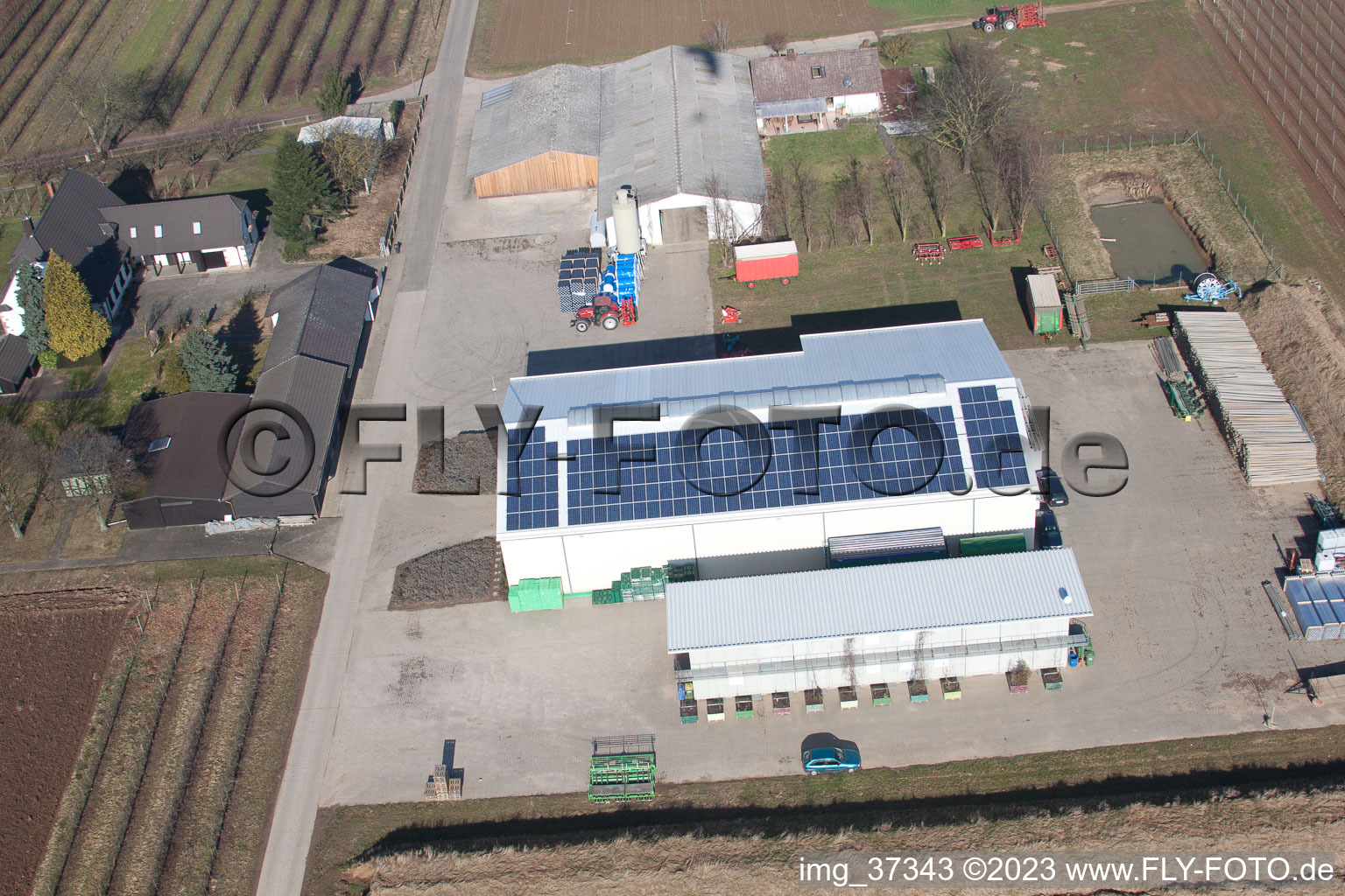 Aerial photograpy of Farmer's garden in Winden in the state Rhineland-Palatinate, Germany