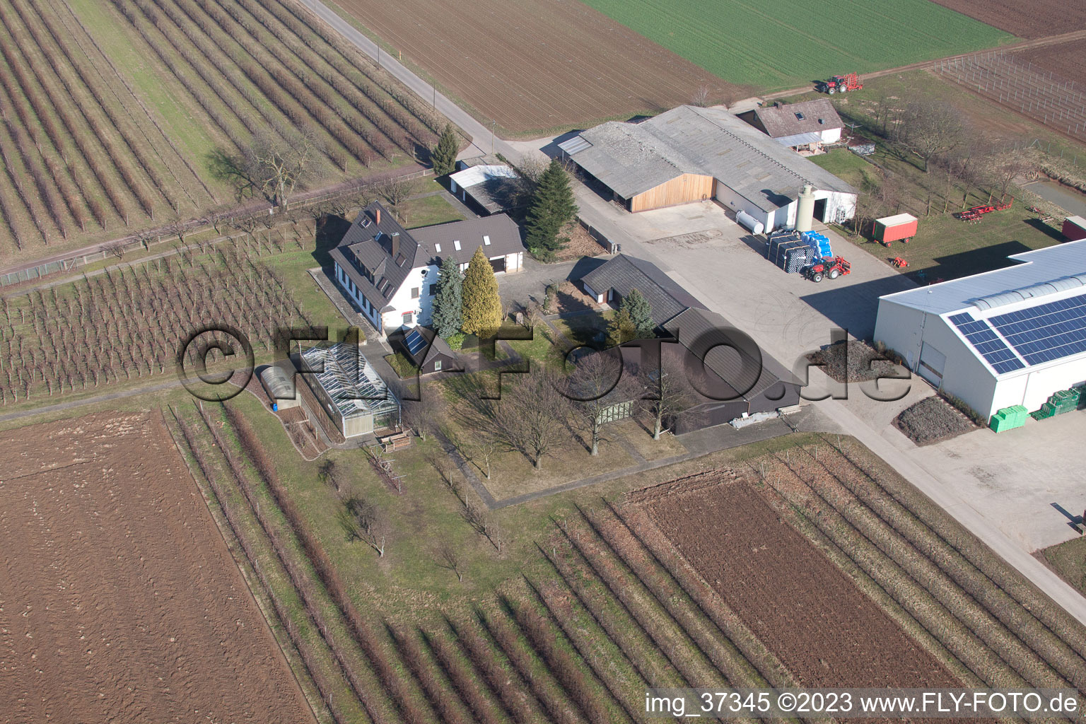 Farmer's garden in Winden in the state Rhineland-Palatinate, Germany from above