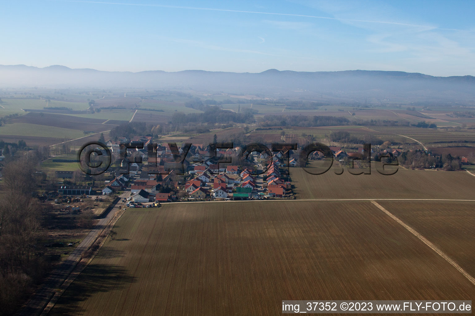 District Kleinsteinfeld in Niederotterbach in the state Rhineland-Palatinate, Germany seen from a drone