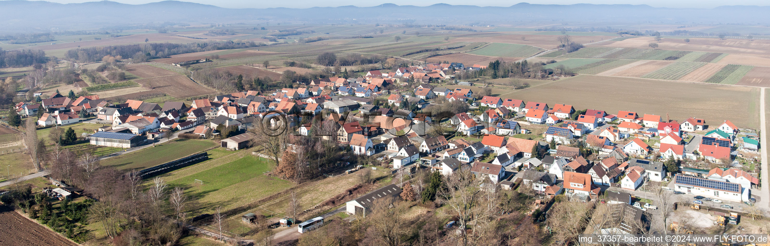 Aerial view of Village view in the district Kleinsteinfeld in Niederotterbach in the state Rhineland-Palatinate, Germany