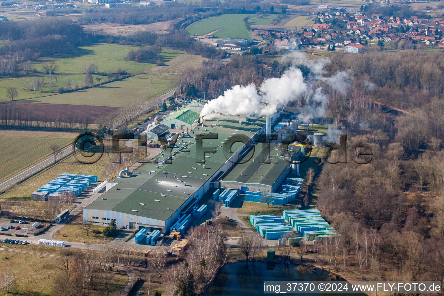 Sitek Insulation in the district Altenstadt in Wissembourg in the state Bas-Rhin, France viewn from the air