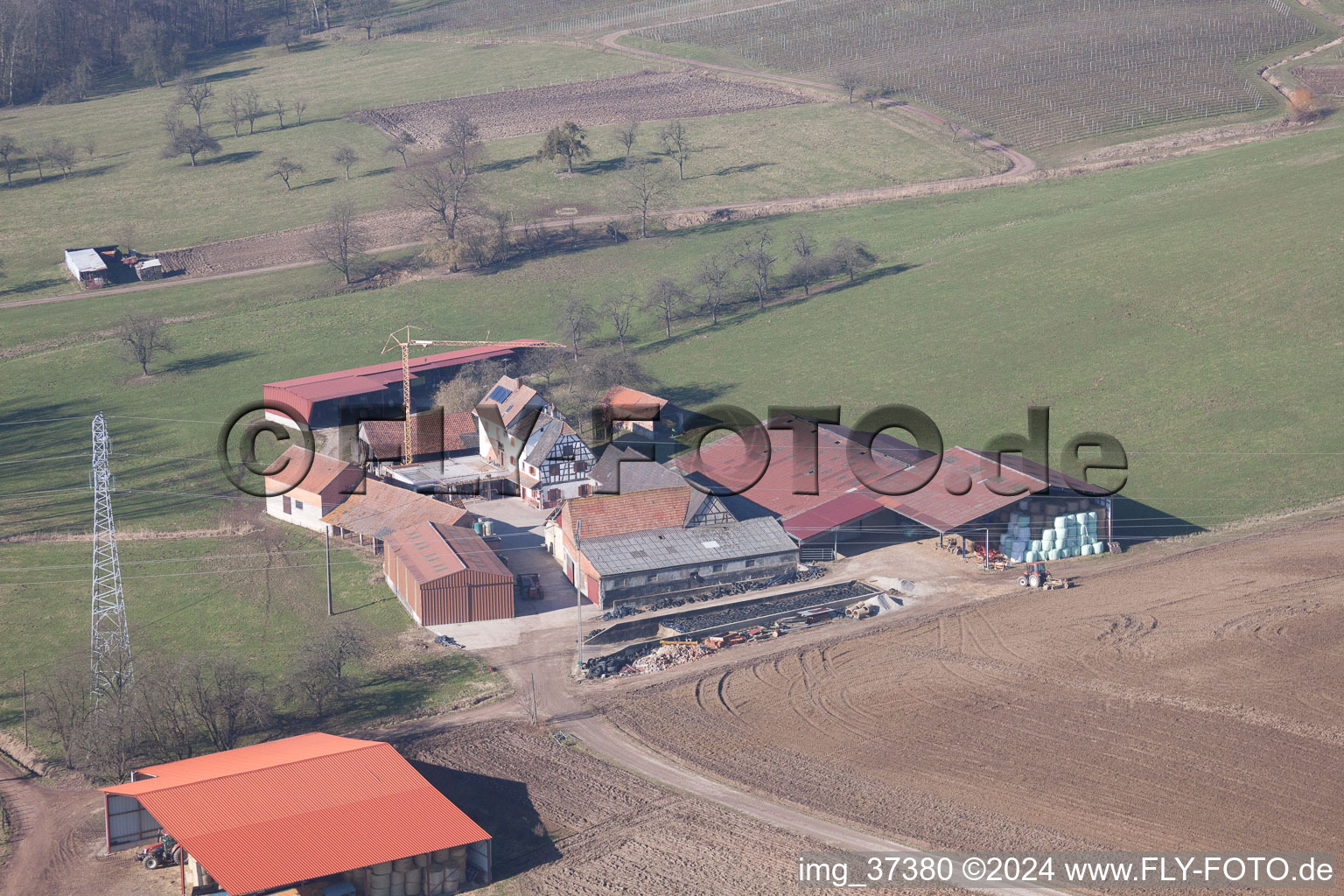 Riedseltz in the state Bas-Rhin, France from above