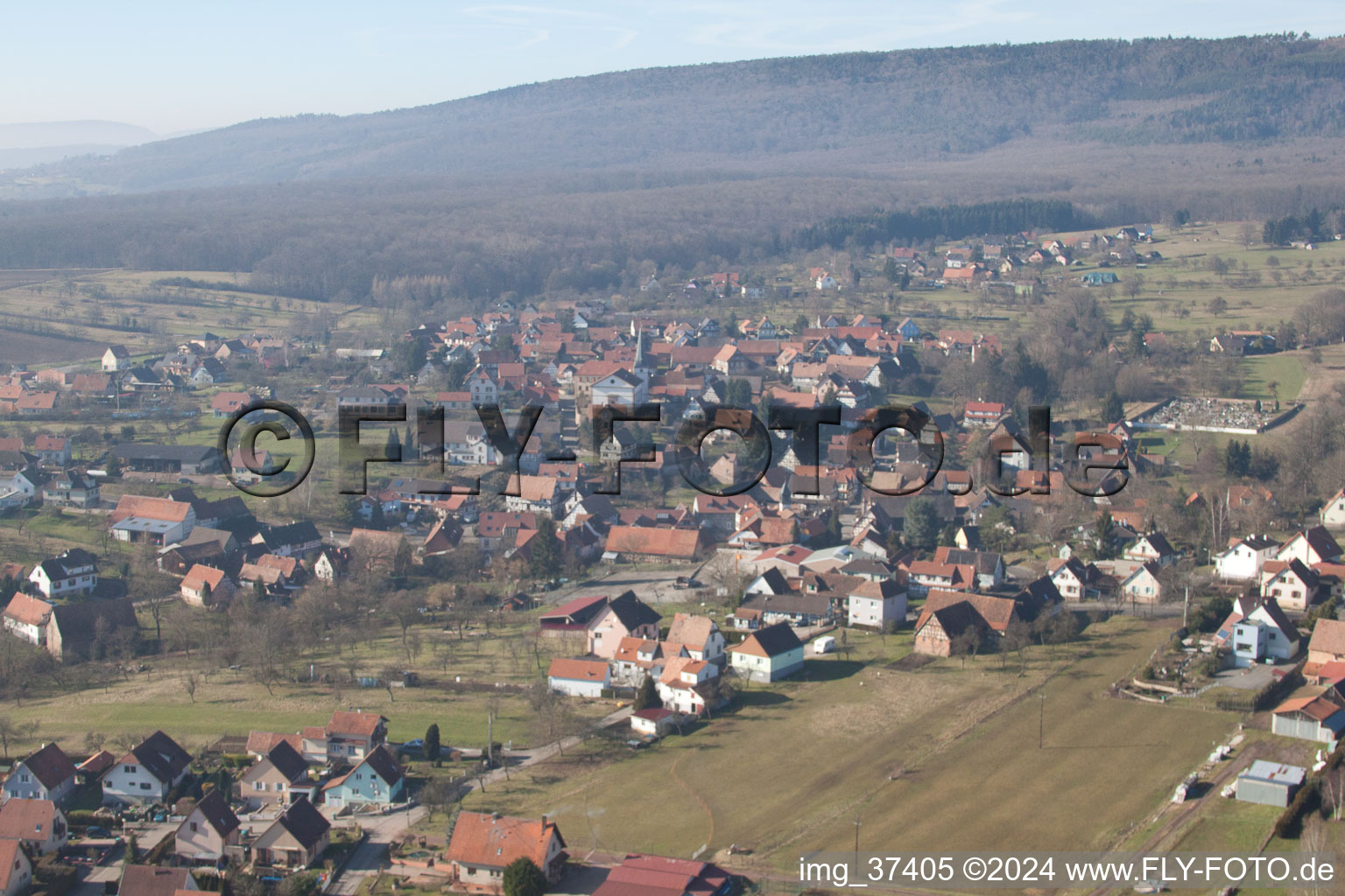 Aerial view of Lampertsloch in the state Bas-Rhin, France