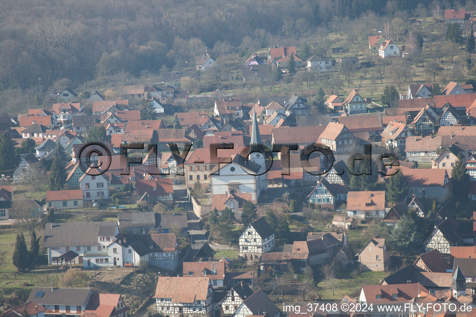 Aerial photograpy of Lampertsloch in the state Bas-Rhin, France