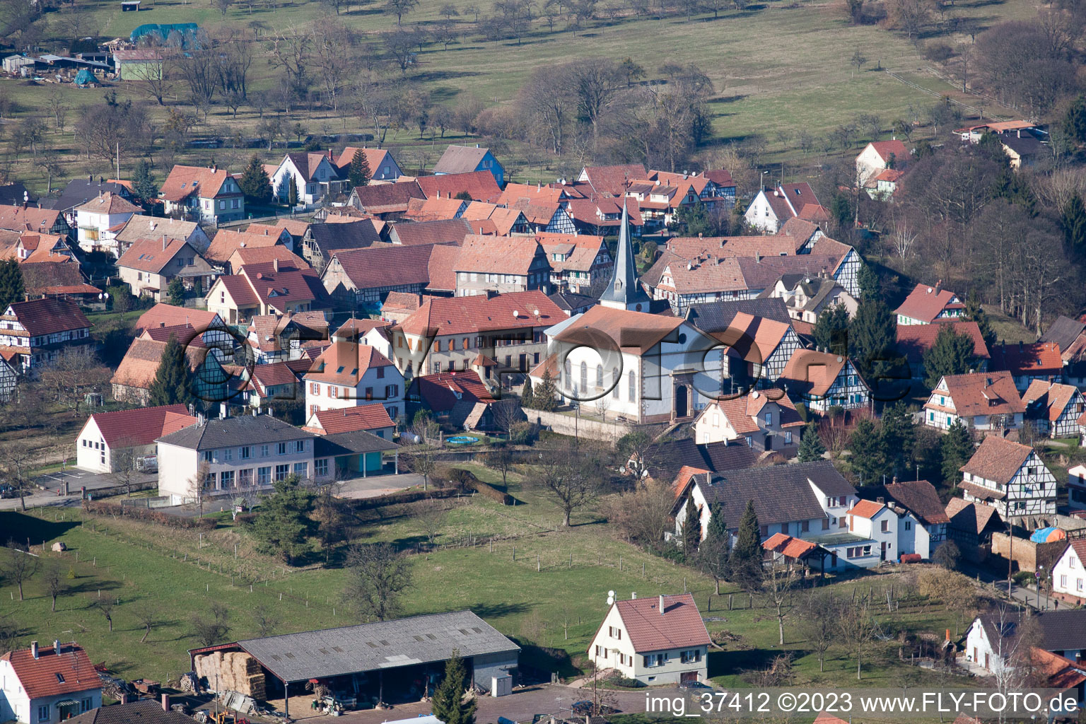 Lampertsloch in the state Bas-Rhin, France seen from above