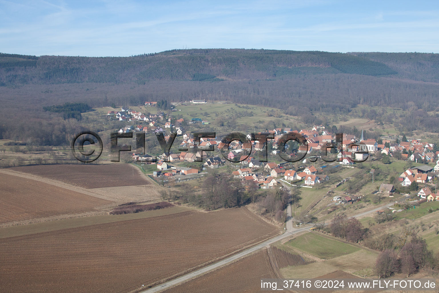 Lampertsloch in the state Bas-Rhin, France from the plane