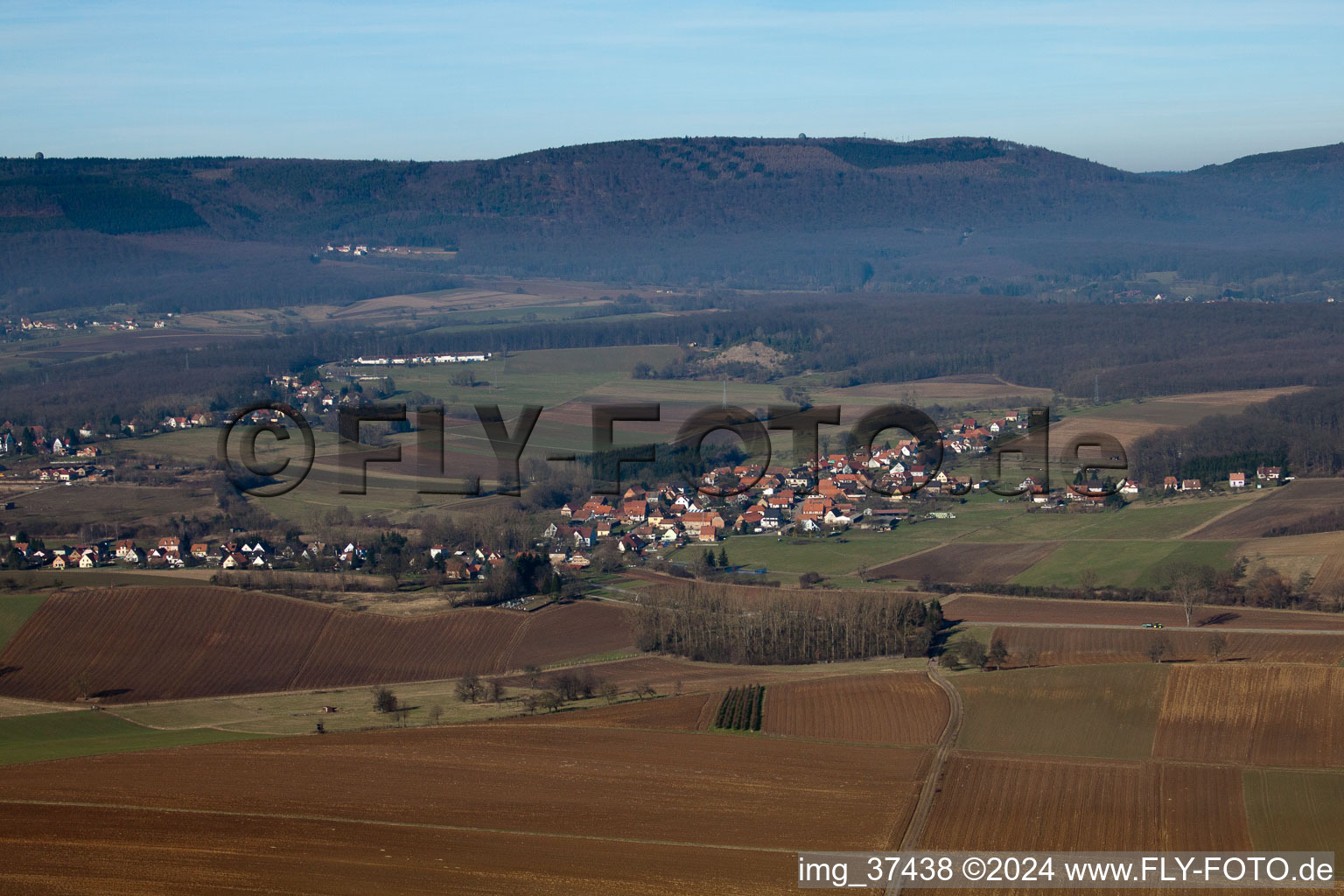 Drone image of Kutzenhausen in the state Bas-Rhin, France