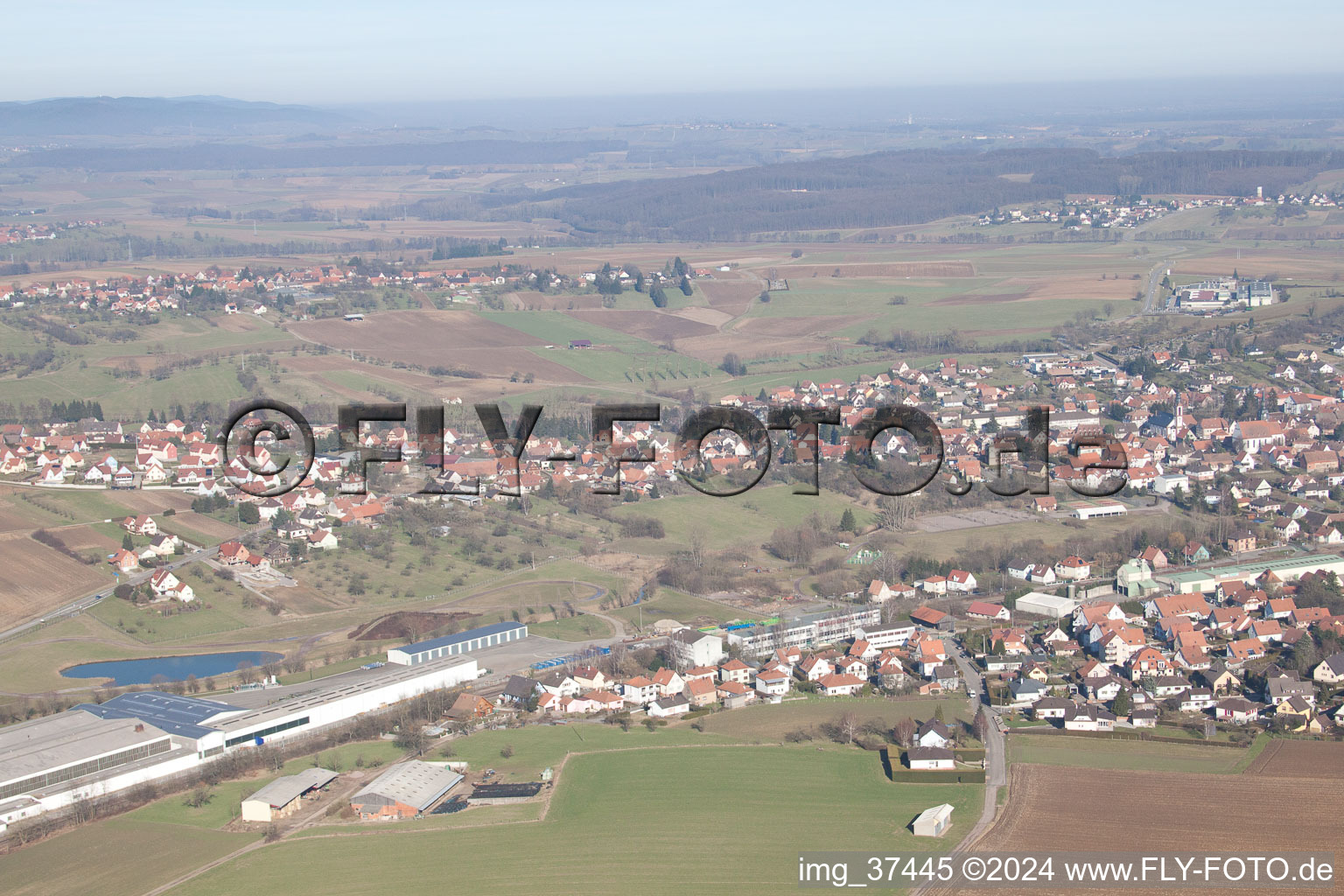 Aerial photograpy of Soultz-sous-Forêts in the state Bas-Rhin, France