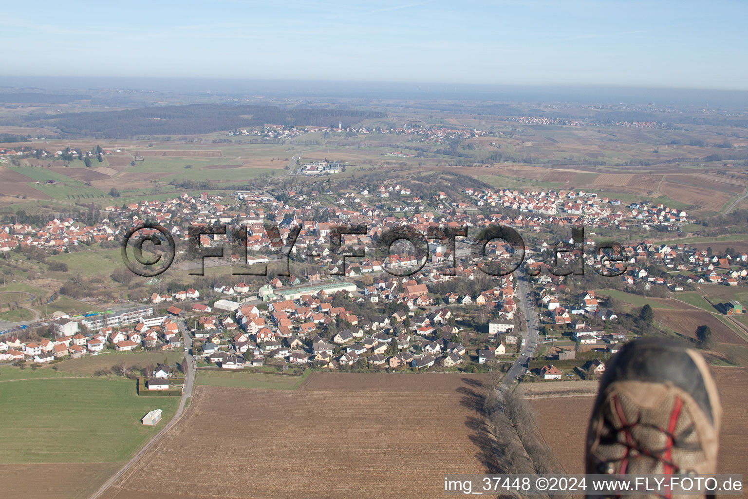 Soultz-sous-Forêts in the state Bas-Rhin, France from above