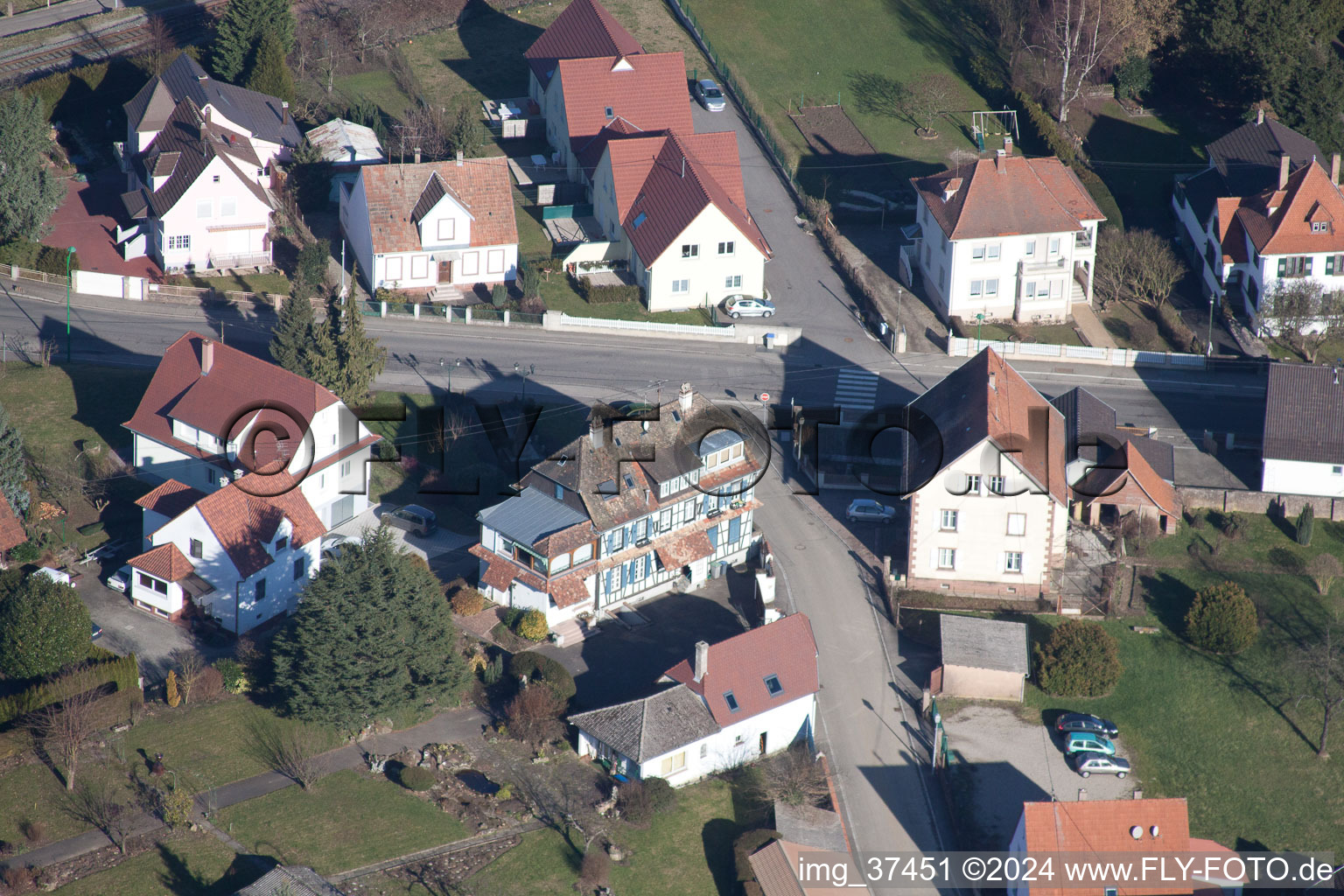 Soultz-sous-Forêts in the state Bas-Rhin, France seen from above