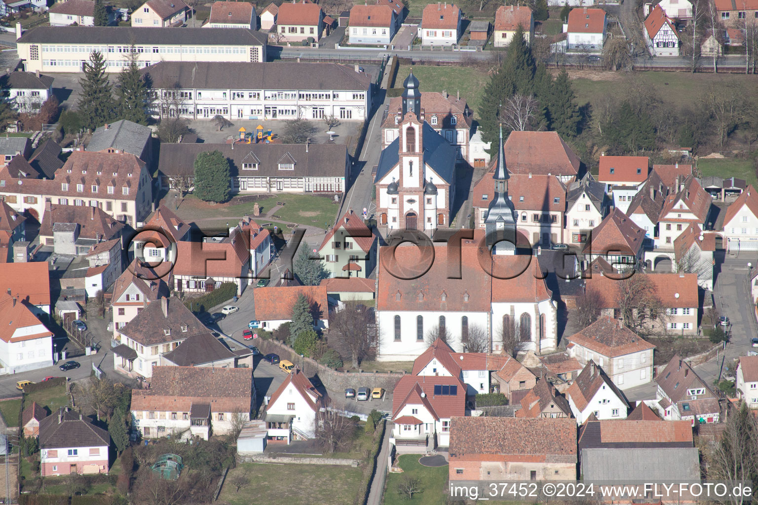 Soultz-sous-Forêts in the state Bas-Rhin, France from the plane