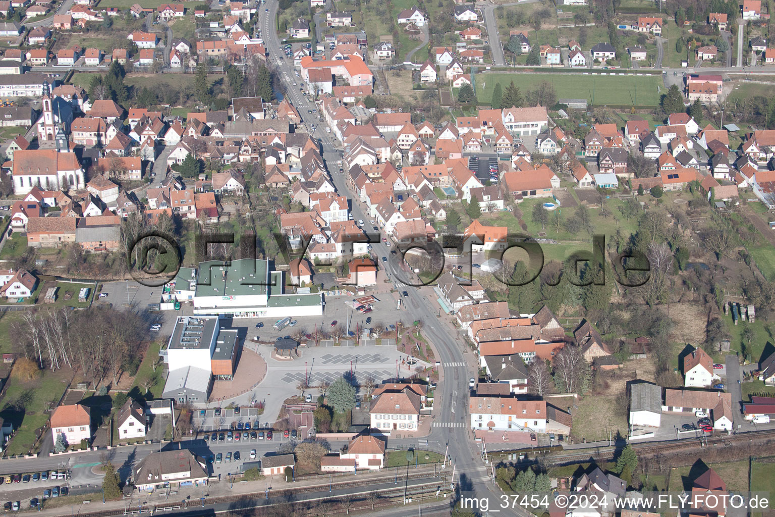 Soultz-sous-Forêts in the state Bas-Rhin, France viewn from the air