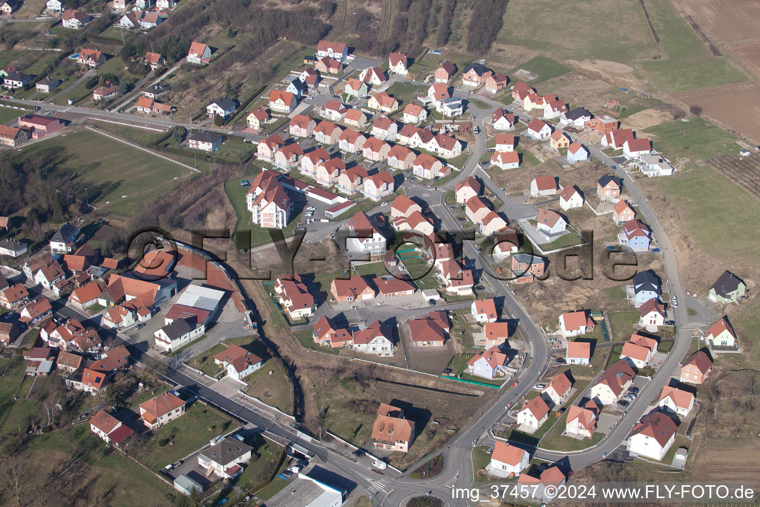 Drone image of Soultz-sous-Forêts in the state Bas-Rhin, France