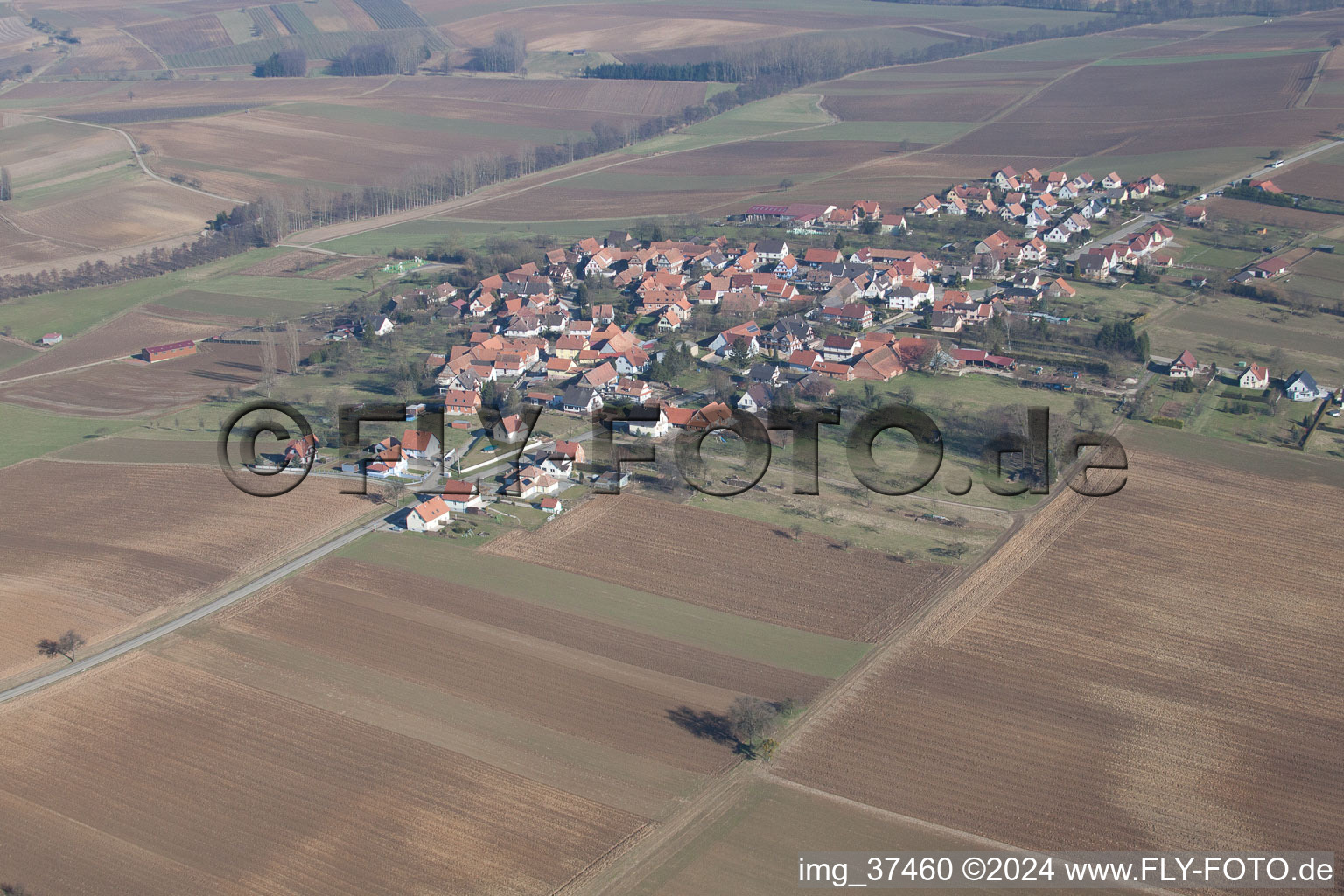 Hohwiller in the state Bas-Rhin, France from a drone