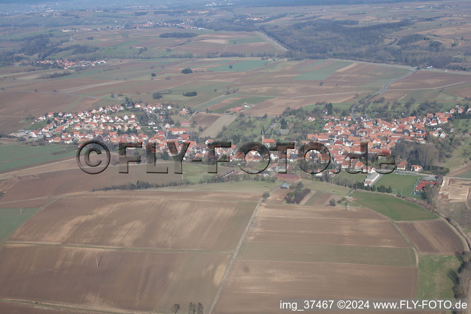 Aerial view of Schœnenbourg in the state Bas-Rhin, France