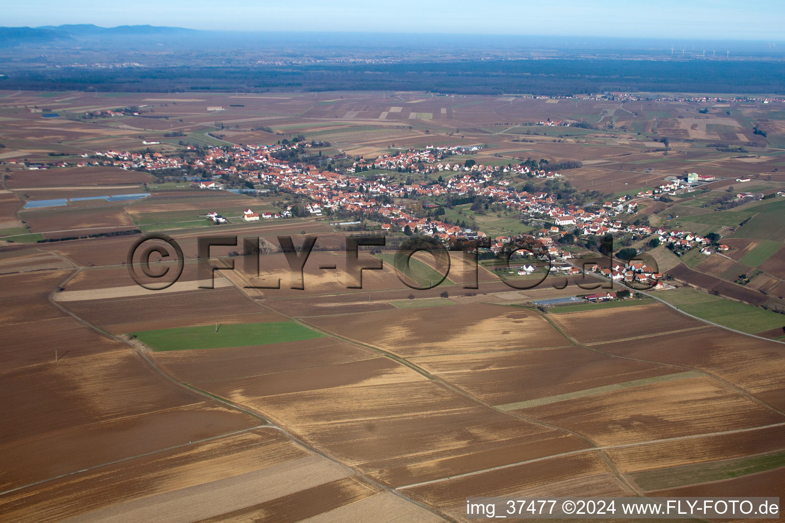 Aerial view of Seebach in the state Bas-Rhin, France