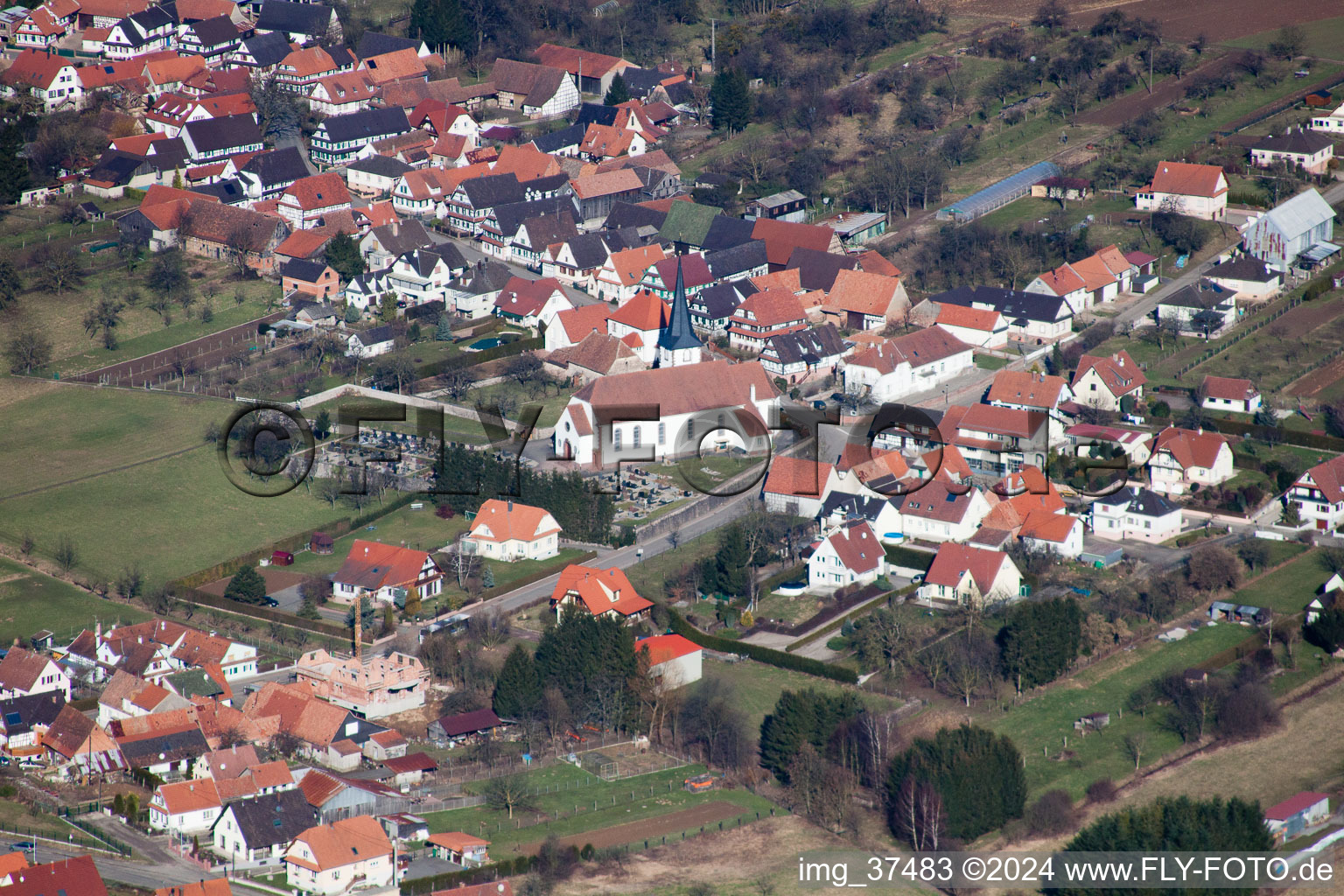 Aerial photograpy of Seebach in the state Bas-Rhin, France