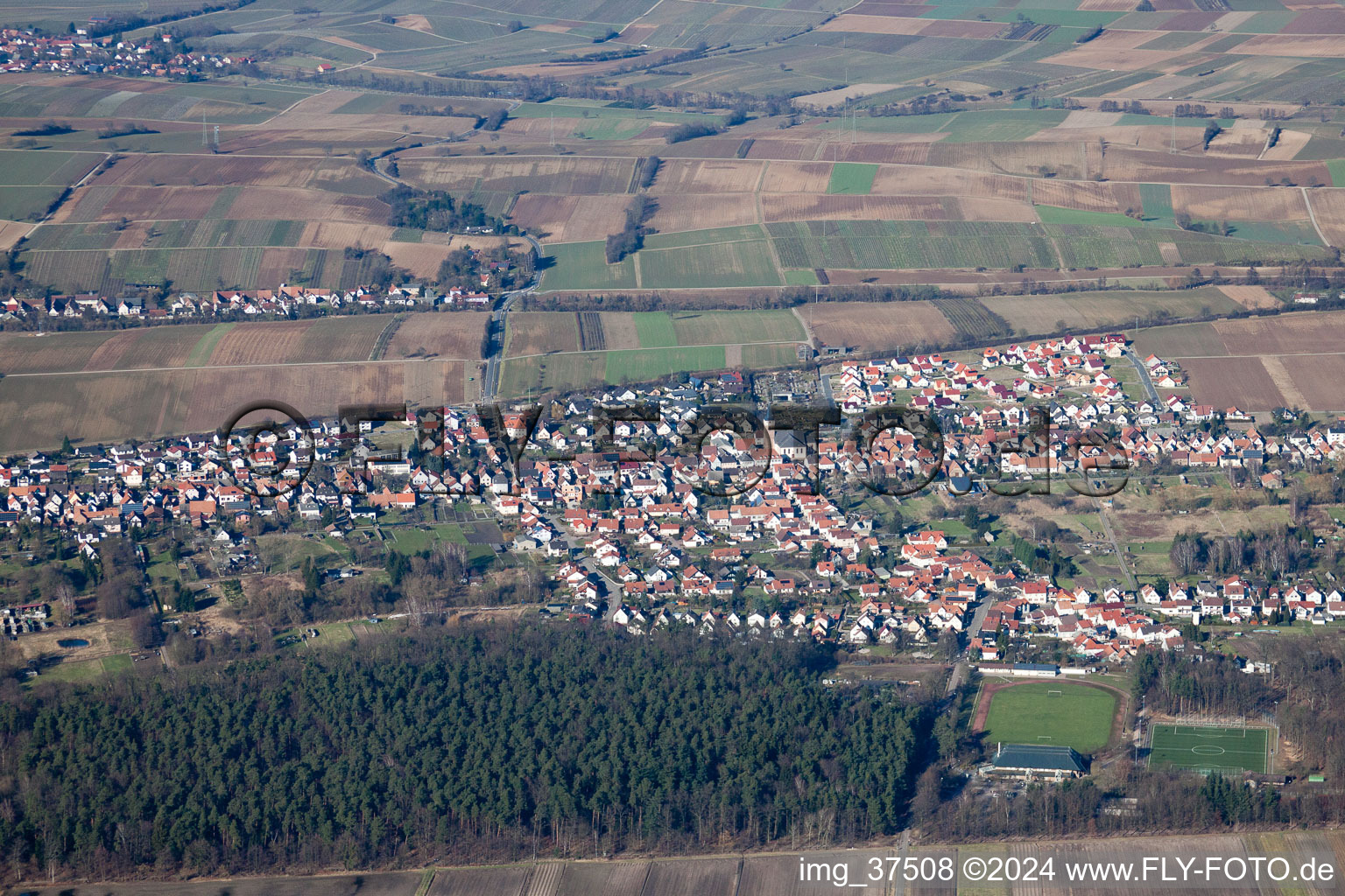 Bird's eye view of District Schaidt in Wörth am Rhein in the state Rhineland-Palatinate, Germany