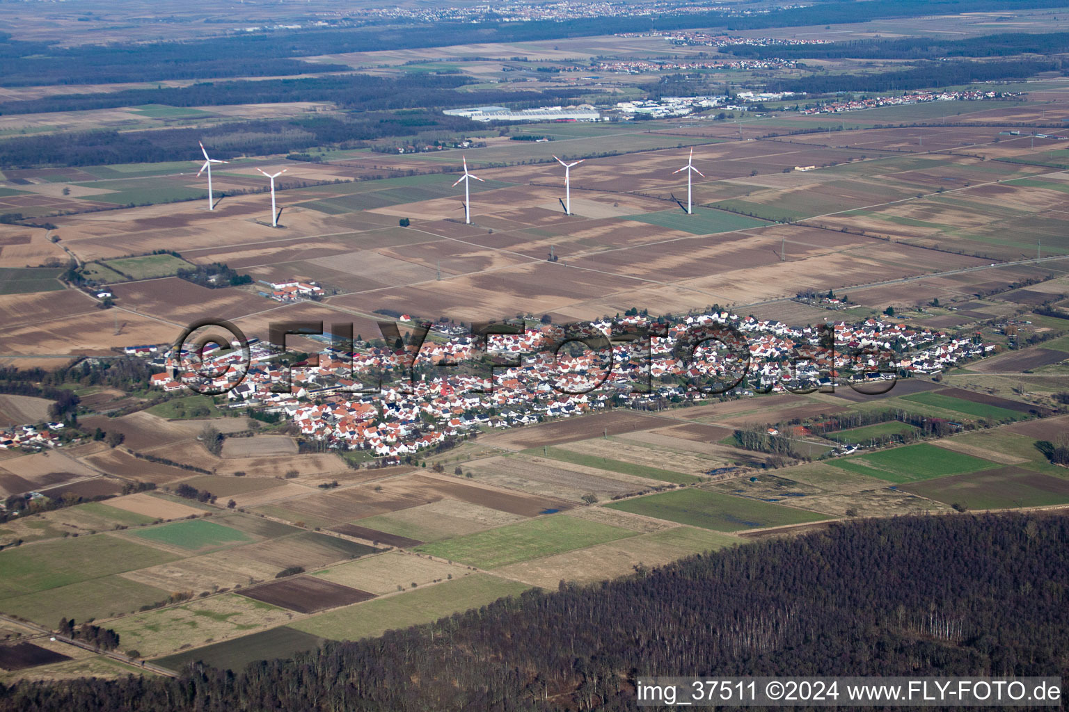 Drone recording of Minfeld in the state Rhineland-Palatinate, Germany