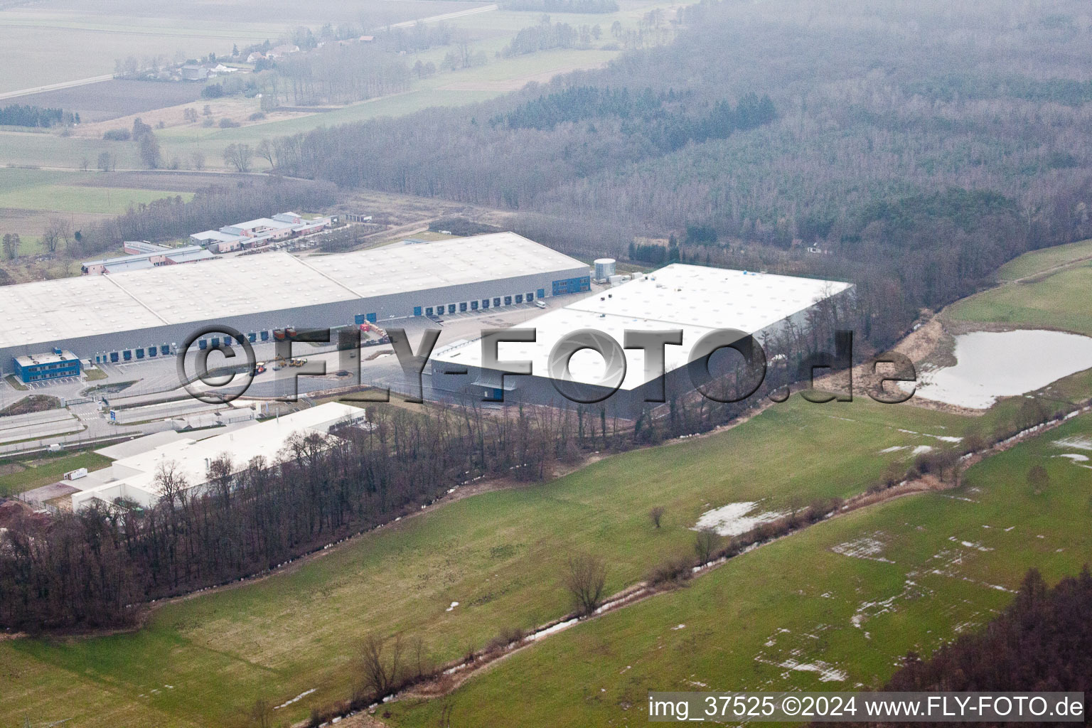 Horst industrial estate, 3rd construction phase Gazely in the district Minderslachen in Kandel in the state Rhineland-Palatinate, Germany viewn from the air