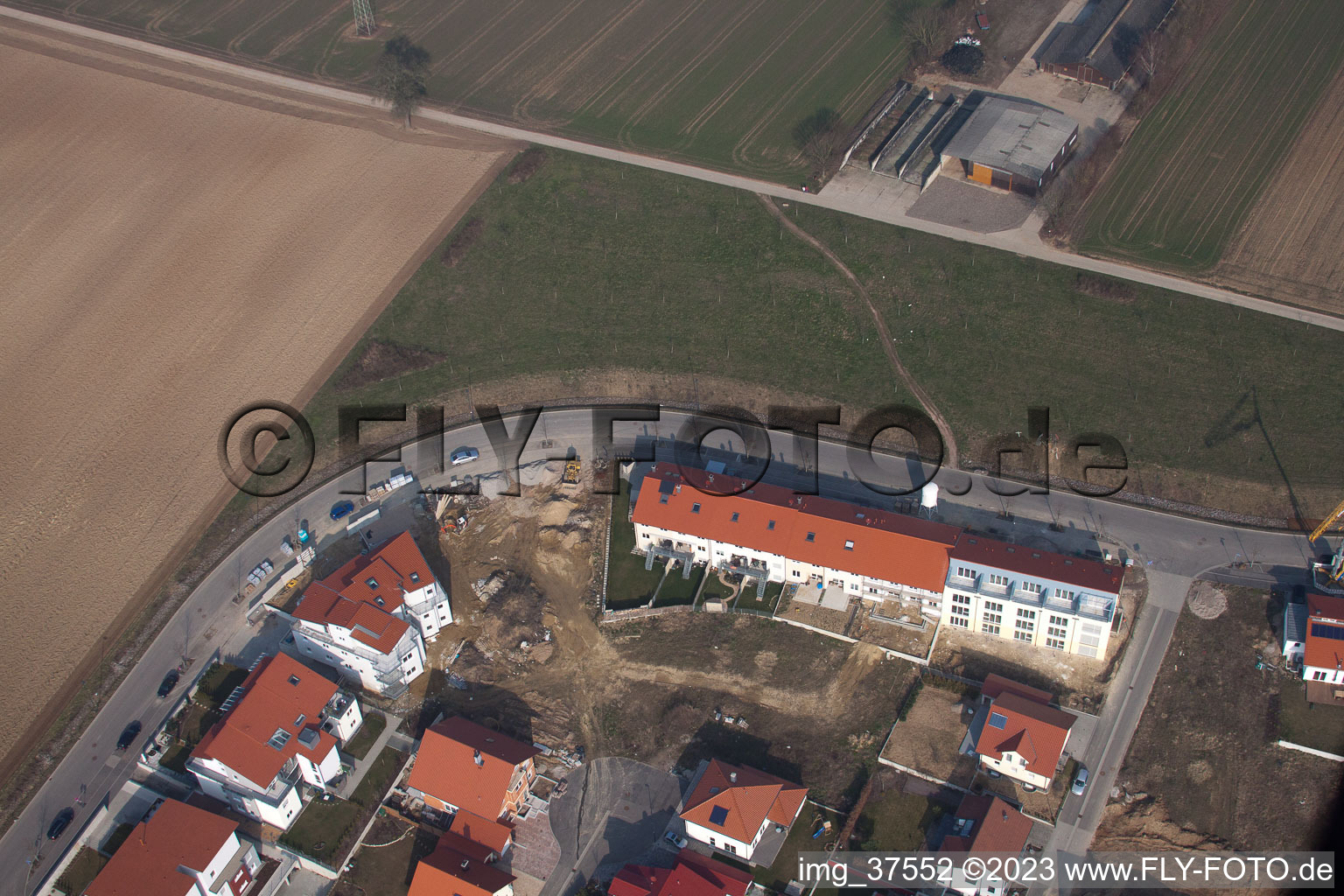 Aerial view of Höhenweg new development area in Kandel in the state Rhineland-Palatinate, Germany
