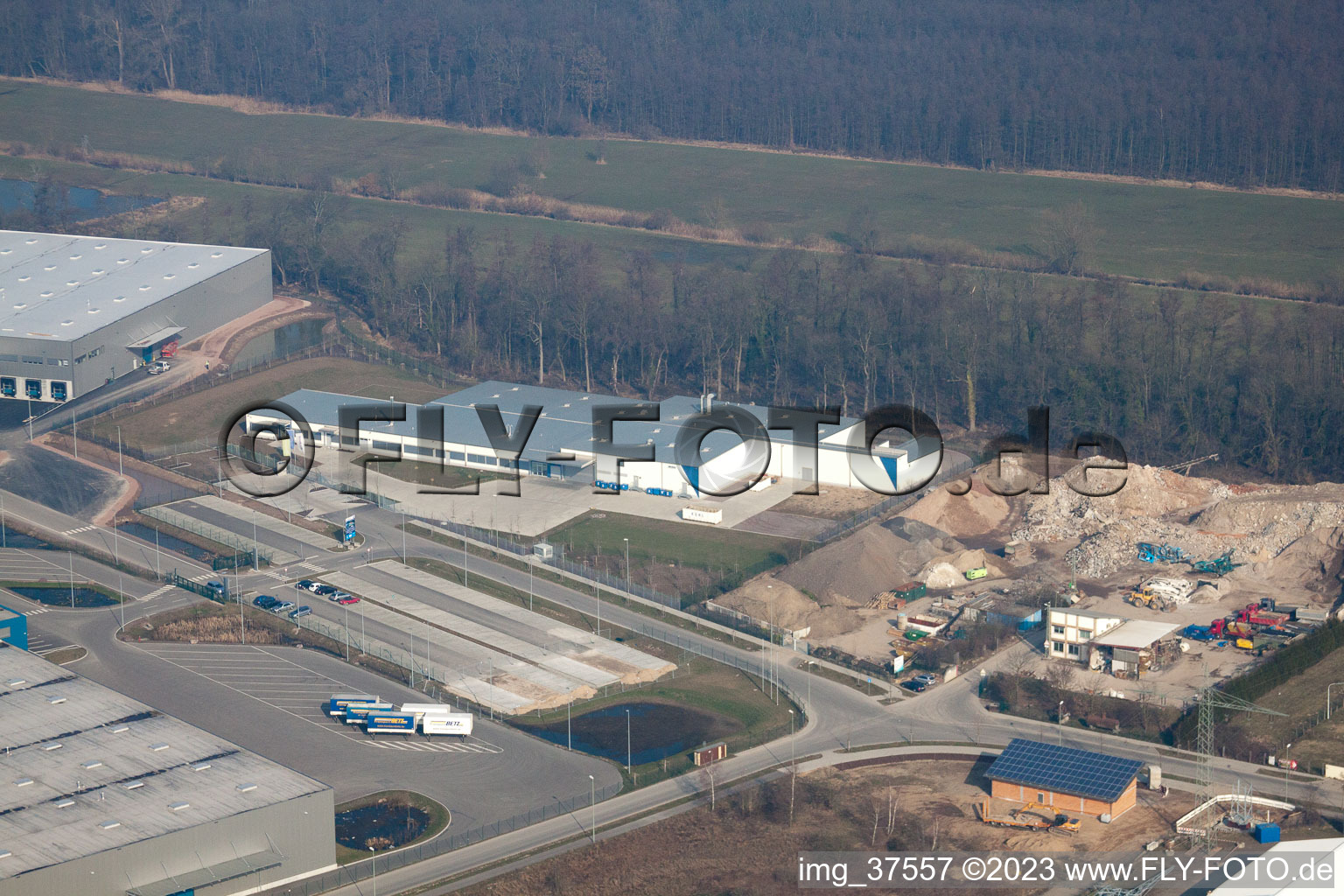 Aerial view of Horst industrial area in the district Minderslachen in Kandel in the state Rhineland-Palatinate, Germany