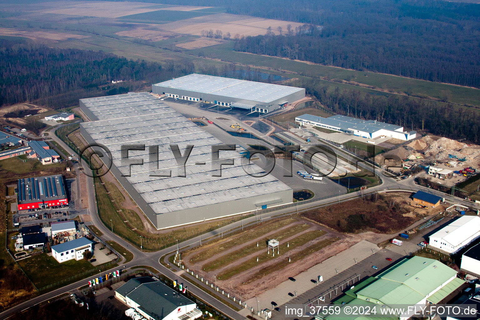 Oblique view of Horst commercial area, 3rd construction phase Gazely in the district Minderslachen in Kandel in the state Rhineland-Palatinate, Germany