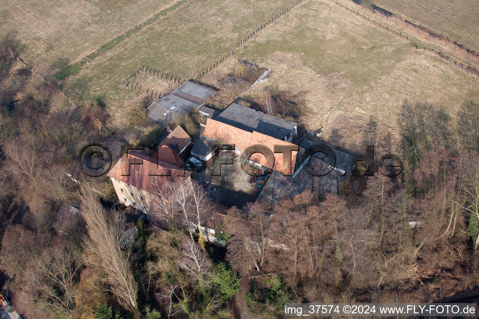 Barthelsmühle in the district Minderslachen in Kandel in the state Rhineland-Palatinate, Germany out of the air