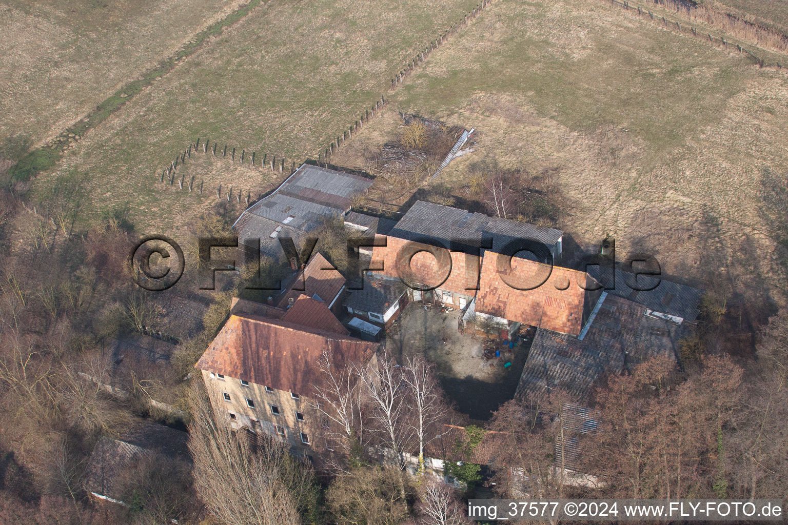 Barthelsmühle in the district Minderslachen in Kandel in the state Rhineland-Palatinate, Germany seen from above