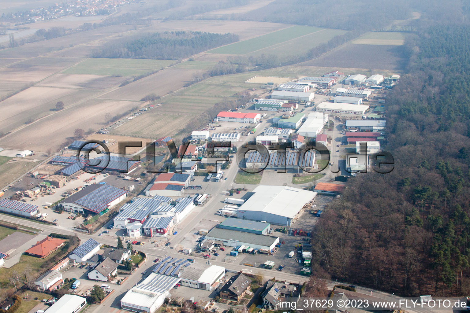 Aerial view of Gäxwald industrial estate in the district Herxheim in Herxheim bei Landau in the state Rhineland-Palatinate, Germany