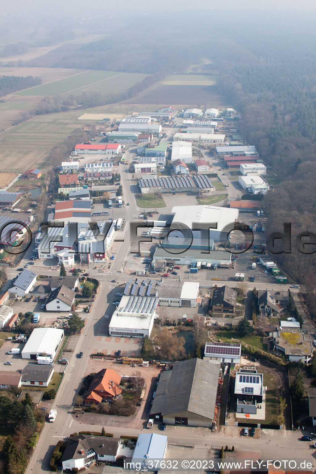 Aerial photograpy of Gäxwald industrial estate in the district Herxheim in Herxheim bei Landau in the state Rhineland-Palatinate, Germany