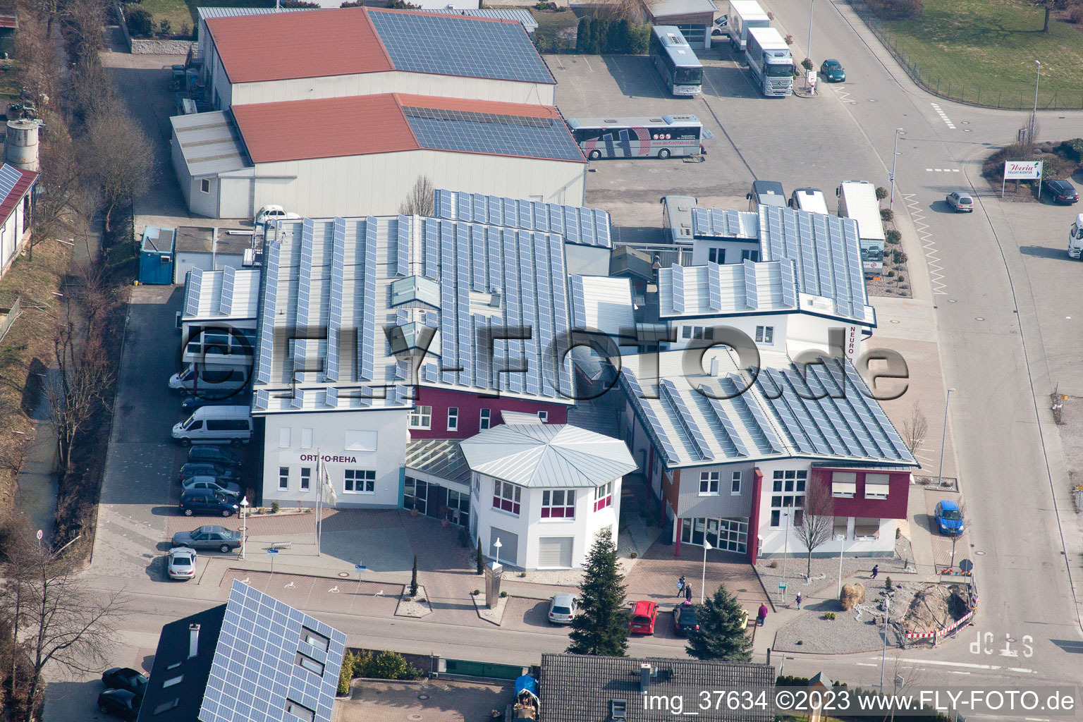 Aerial view of Gäxwald industrial estate, REHA center in the district Herxheim in Herxheim bei Landau in the state Rhineland-Palatinate, Germany