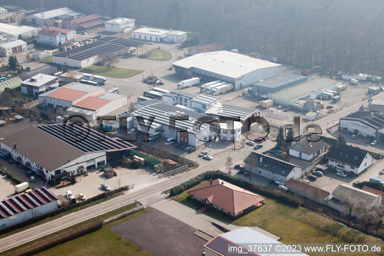 Gäxwald industrial area in the district Herxheim in Herxheim bei Landau/Pfalz in the state Rhineland-Palatinate, Germany from above